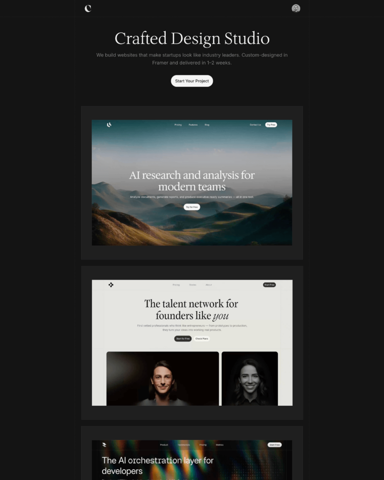 Crafted landing page example