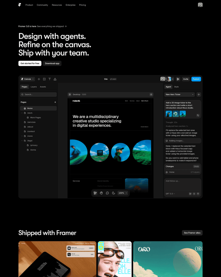 Framer landing page example