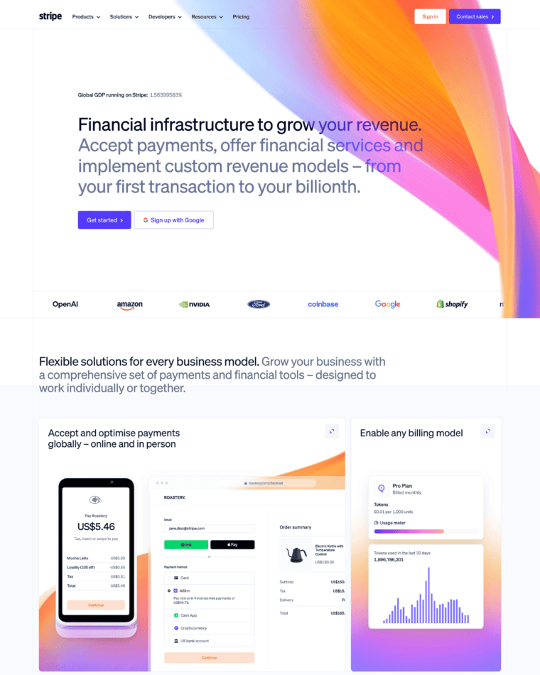 Stripe SaaS landing page preview